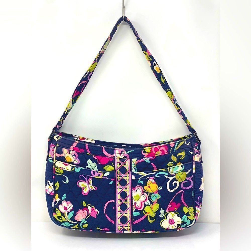 Vera Bradley 11” Blue Floral Garden Soft Shoulder Strap Zipper Close Purse